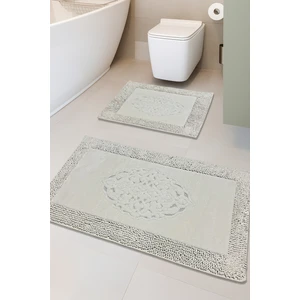 Feel Home Pamukkent Kaymaz Taban, Süper Emici 2'li Pamuk Ultra Lüks Banyo Paspası Seti Beyaz
