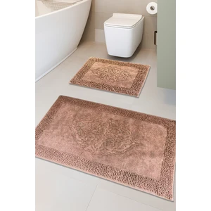 Feel Home Pamukkent Kaymaz Taban, Süper Emici 2'li Pamuk Ultra Lüks Banyo Paspası Seti Antik Pembe