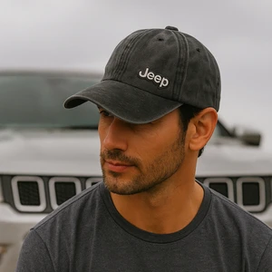Jeep Metal Logolu Siyah Eskitme Beyzbol Şapka