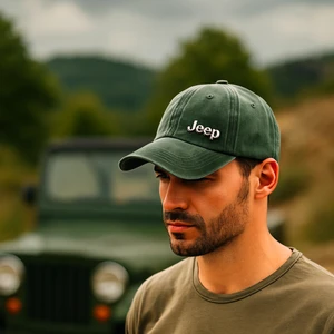 Jeep Metal Logolu Yeşil Eskitme Beyzbol Şapka