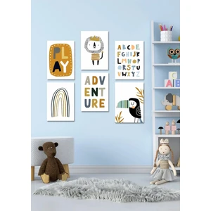 Ahşap 6 Parça Eğlenceli Alfabe Duvar Dekoru - Çocuk Odası Anaokulu Için Öğretici Beyaz Tablo Seti