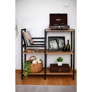 Retroline Pikap & Plak Standı – Ahşap Raflı Metal Gövdeli Dekoratif Pikap Ünitesi (110X110 Cm)