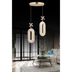 Alfa LED 2'li Gold 3 Renk Modu Ledli Kristal Taşlı Modern LED Avize