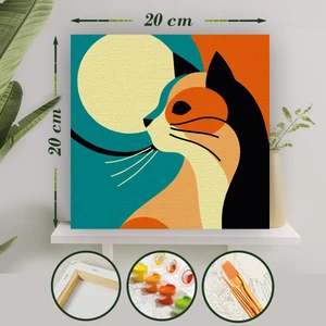 Sayılarla Boyama 20X20 Tuval Seti Fırça Boya Dahil Çıtaya Gerili - Renkli Kedi