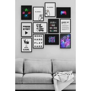 Siyah Çerçeve Görünümlü 12 Parça Gamer Duvar Dekoru Salon Oturma Yatak Çocuk Oyun Odası Için 20X15CM Tablo Seti