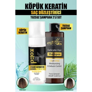 Düzleştirici Köpük Keratin Botox ve Tuzsuz Şampuan 2'li Saç Bakım Seti
