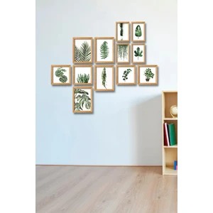 12 Parça Ahşap Tablo Seti - Yeşil Yapraklar Salon Oturma Yatak Odası Için Mdf Duvar Dekoru 90X75 cm