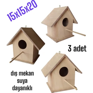 Ahşap Kayın Kuş Yuvası Kuş Evi  Dış Mekan Suya Dayanıklı 3 Adet
