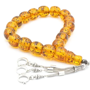 Tilki Kuyruğu Kamçılı Fıçı Kesim Fosilli Turuncu Toz Kehribar Efe Maskot Tesbih