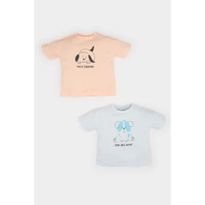 Erkek Bebek Yenidoğan Bisiklet Yaka Baskılı Penye 2'li Kısa Kollu Tişört E8232A525SM