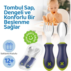 Bebek Çatal Kaşık Seti, Paslanmaz Çelik, Mavi