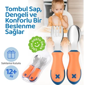 Bebek Çatal Kaşık Seti, Paslanmaz Çelik, Turuncu