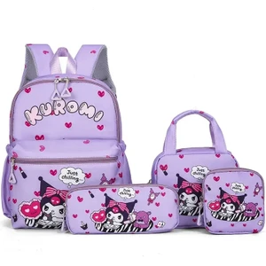 4pcs Kuromi Sırt Çantası, Kalem Kılıfı, Omuz Çantası, Cüzdan Seti, Hello Kitty Sanrio School Bag, Melody Dışarıda Day Pack Renk: Kuromi-A (Yurt Dışından)