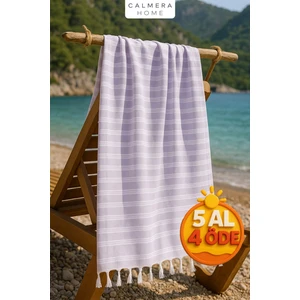 Calmera Home Linea Peştemal | Ince - Doğal Saçaklı | Plaj, Deniz, Havuz, Pareo, Spa, Yoga, Spor, Seyahat Havlusu - Lila