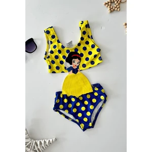 Miniğimin Cicileri (2-8 Yaş) Sofia Baskılı Puantiyeli Kız Çocuk Mayo bikini takım - Sarı