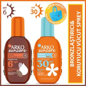 Suncare Spf6 Bronzlaştırıcı Güneş Yağı 220 ML&SPF30 Yüksek Korumalı Vücut Güneş Spreyi 200 ml Çanta Hediyeli