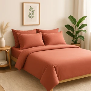 Tek Kişilik %100 Pamuk Nevresim Takımı 160 x 220 cm , Lastikli Çarşaflı Set, Gül Kurusu
