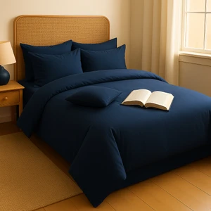 Tek Kişilik %100 Pamuk Nevresim Takımı 160 x 220 cm , Lastikli Çarşaflı Set, Lacivert