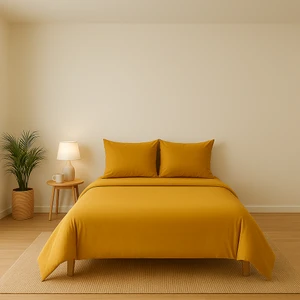 Tek Kişilik %100 Pamuk Nevresim Takımı 160 x 220 cm , Lastikli Çarşaflı Set, Hardal Sarısı