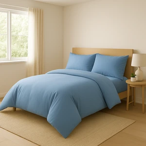 Tek Kişilik %100 Pamuk Nevresim Takımı 160 x 220 cm , Lastikli Çarşaflı Set, Mavi
