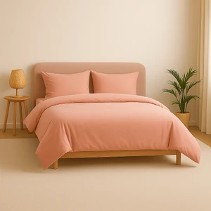 Tek Kişilik %100 Pamuk Nevresim Takımı 160 x 220 cm , Lastikli Çarşaflı Set, Pudra