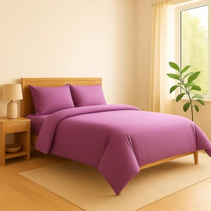 Tek Kişilik %100 Pamuk Nevresim Takımı 160 x 220 cm , Lastikli Çarşaflı Set, Lila
