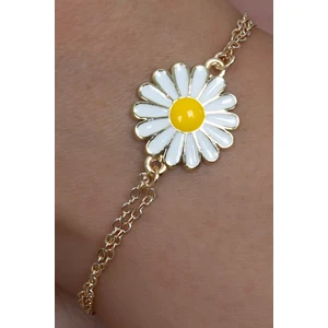 Gold Renk Zincirli Mineli Kadın Papatya Bileklik bbb06