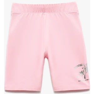 Pamuklu Beli Lastikli Palmiye Baskı Detaylı Şort