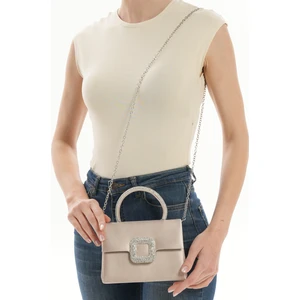 BSR Luisant Kadın Saten  Kristal Taş Detaylı Zincir Uzun Askılı Abiye Çanta