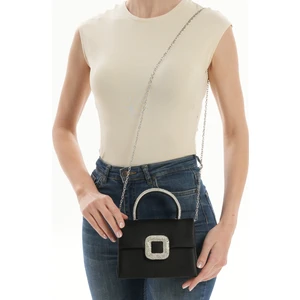 BSR Luisant Kadın Saten  Kristal Taş Detaylı Zincir Uzun Askılı Abiye Çanta