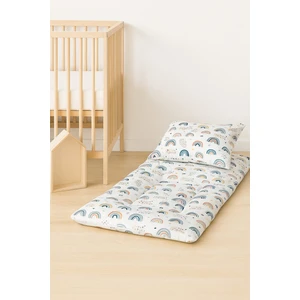 Bebek Özel % 100 Pamuklu Kumaştan Alt Açma Minderi ve Yastığı (Gökkuşağı Desen)