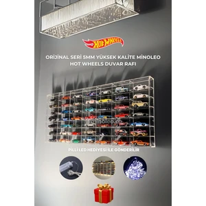 Hot Wheels  Pleksi Kapaklı Duvar Araba Rafı – Minoleo 49’luk Orijinal Premıum Seri (5mm Çerçeveli) LED Hediyeli