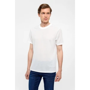 Beyaz Regular Armürlü Bisiklet Yaka Tişört