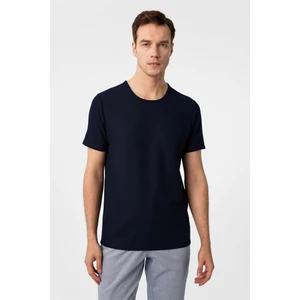 Lacivert Slim Fit Armürlü Bisiklet Yaka Tişört