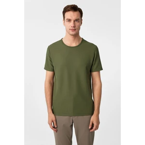 Haki Slim Fit Armürlü Bisiklet Yaka Tişört