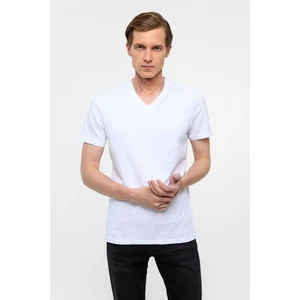 Beyaz Slim Fit Düz V Yaka Tişört