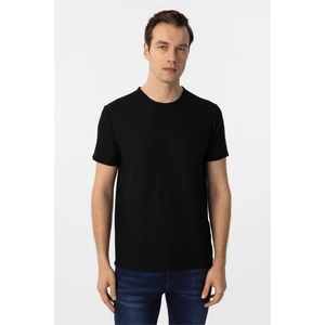 Siyah Slim Fit Armürlü Bisiklet Yaka Tişört