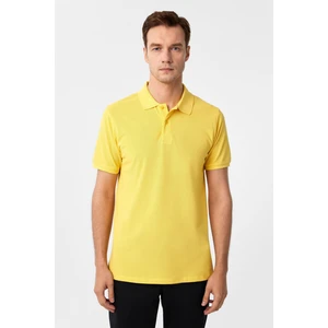 Sarı Slim Fit Armürlü Polo Yaka Tişört