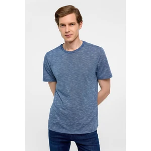 Saks Mavi Regular Armürlü Bisiklet Yaka Tişört