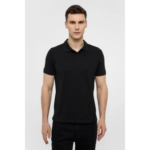 Siyah Slim Düz Polo Yaka Tişört