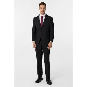 Siyah Regular Desenli Sivri Yaka 4 Drop Klasik Takım Elbise