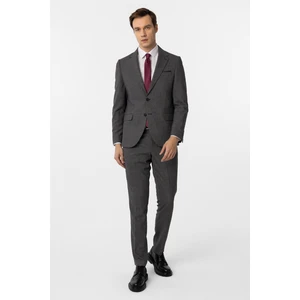 Siyah Slim Fit Desenli Mono Yaka 6 Drop Klasik Takım Elbise