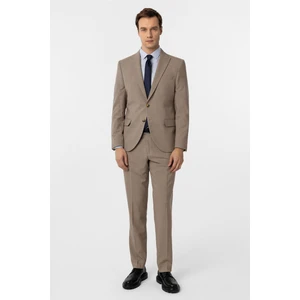 Sütlü Kahve Slim Fit Desenli Sivri Yaka 6 Drop Klasik Takım Elbise