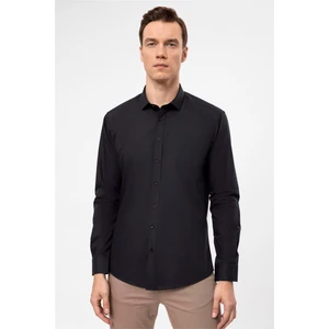 Siyah Slim Fit Düz Klasik Yaka Gömlek