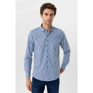 Mavi Slim Fit Düz Düğmeli Yaka Gömlek