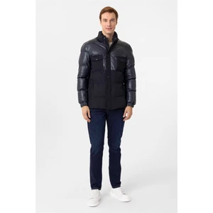 Lacivert Slim Kapitone Dik Yaka Mont