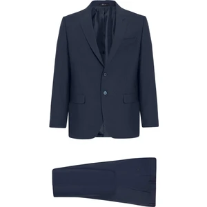 Lacivert Regular Desenli Kruvaze Yaka 4 Drop Klasik Takım Elbise