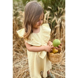 Etek Ucu Ve Arkası Dantelli Elbise 2-7 Yaş Sarı