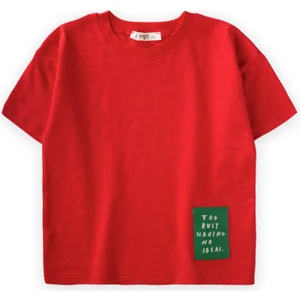 Yırtmaç Detaylı Etiketli T-Shirt Kırmızı