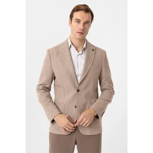 Bej Slim Fit Sivri Yaka 6 Drop Ceket